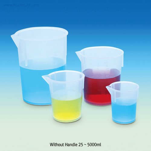 SciLab® PP VolumTM Beaker, with Precise Graduation·Spout, Autoclavable, 25~5,000㎖With or Without Handle, Hi-Transparency & Accuracy, 125/140℃ Stable, PP 계량 비커, 정밀눈금