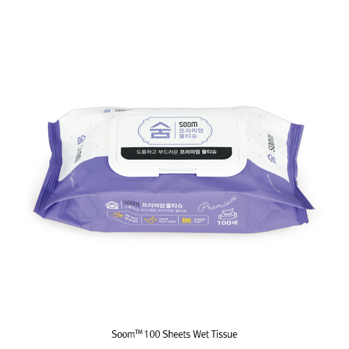 SoomTM 100 Sheets Wet Tissue, Rayon & Polyester, Thick & Soft, Purified Water, 180×175mmChamomile Extract, Dispenser Bag-type With On-Off Cap, 100매 프리미엄 물티슈