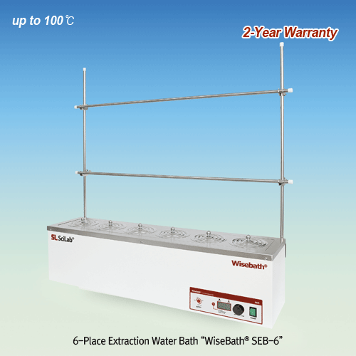 SciLab® Extraction Water Bath “WiseBath® SEB”, Multi-purpose, 4·6·8 place, with Certi. & TraceabilityWith Concentric Ring Cover Sets & Holding Frame, Digital Fuzzy Control, Back Light LCD, up to 100℃, ±0.2℃다용도 추출용 항온수조, 4 · 6 · 8 구, 컨센트릭 링 커버 세트 & 홀딩 프레임 