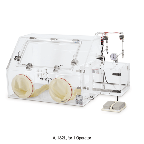 DAIHAN® Premium 15mm PMMA Heavy Duty Glove Box Complete Set, with Natural Rubber Glove and Transfer ChamberWith Internal Outlet, Foot S/W for Internal Pressure Regulation, Vacuum Pressure 1 Torr, for 1 & 2 Operators, 프리미엄 안전 글러브박스, 1 & 2인용