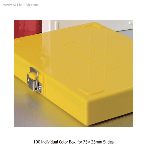 25- & 100-place ABS Slide Storage Box, with 5 Assorted Color, for 75×25 SlideWith Numbered Index Card & Foam Lining, Stackable, 5색 슬라이드 저장 박스