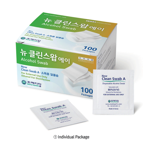 MediTop Disposable Ethanol Swab, for Skin Disinfection, 30×30 & 40×40mm, MedicaluseWith 78.85% Ethyl Alcohol, 일회용 에탄올 스왑, 멸균/비멸균 소독솜