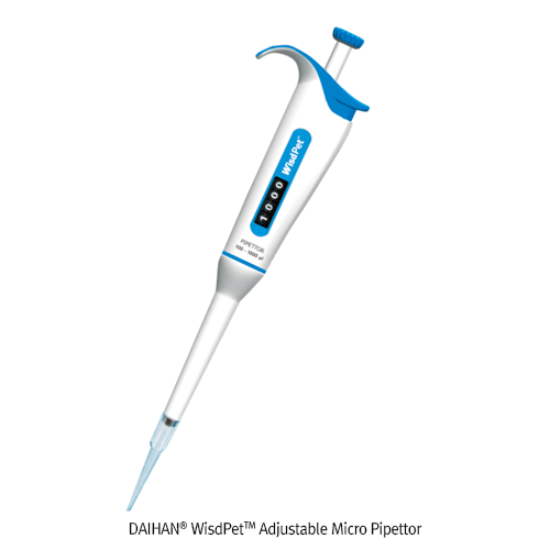 DAIHAN® WisdPetTM Adjustable Micro & Macro Pipettor, with Ultra Low Dead Air Space, 0.2〜1000㎕, 5 & 10㎖, Fully Autoclavable Fit to Universal-type Tips, Ergonomic Design, CE/ISO/DAkkS/IAF Certified, 정밀형 마이크로- & 매크로-피펫터