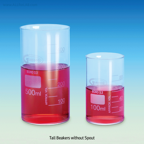 25~2,000㎖ Popular Glass Tall Beakers, with Graduation Made of Borosilicate-glass 3.3, Useful for Heating & General-purpose, 유리 톨 비커