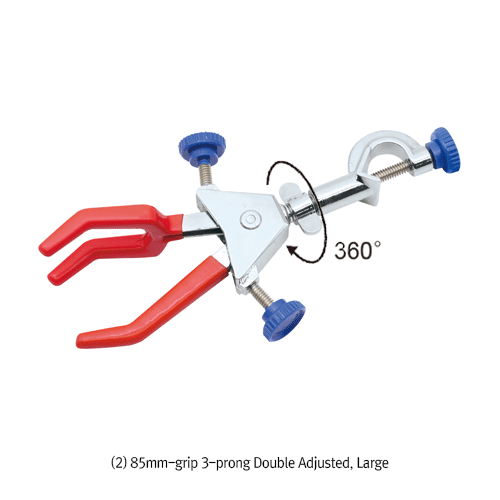 3-prong Double Adjusted Swivel Clamp & Holder, Grip 60 & 85mmWith Non-slip, Clamp to Rotate 360˚, Zinc Alloy with Chromed, 회전형 클램프와 홀더
