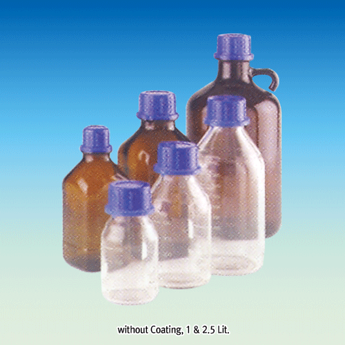 Wheaton® Safety Coated Amber Narrow-neck Glass Bottles, Non-autoclavable, 1∙4Lit<br>안전 코팅-세구병, 파손 방지용 Plastisol 코팅, 121℃ 내열