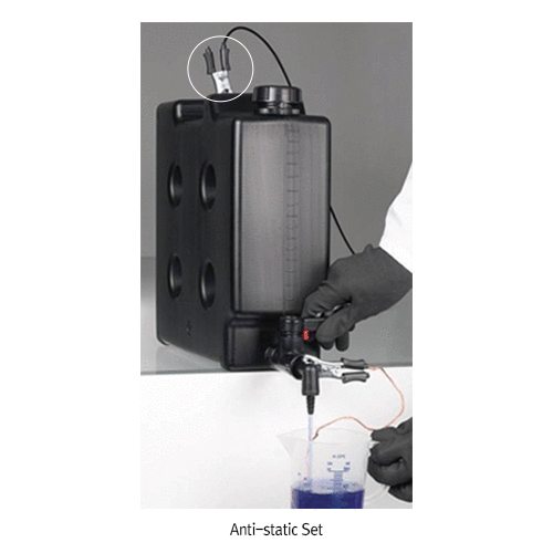 Burkle® 5·10 Lit Anti-Static HDPE Graduated Aspiration Bottles Set, with PA Stopcock·Screwcap<br>With Graduation·Handle, for Combustible·Flammable Liquid, Anti-static, Black-color, -50℃~+105/120℃, HDPE 아스피레이터 바틀, 제전방지