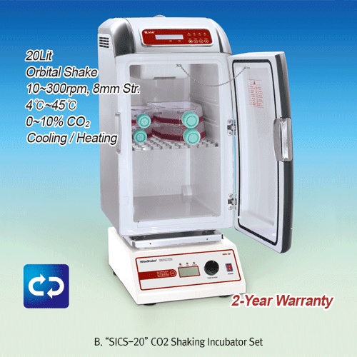 SciLab® 20Lit Mini CO2 Incubator & CO2 Shaking Incubator “WiseCube® SIC-20 & SICS-20”, 4℃~45℃ & 0~10% CO2Programmable PID Controlled 0.1℃ & 0.1%, Compact Design for Saving Space/Money, Ideal for Cell/Tissue CultureWith Cooling/Heating system of Peltier El