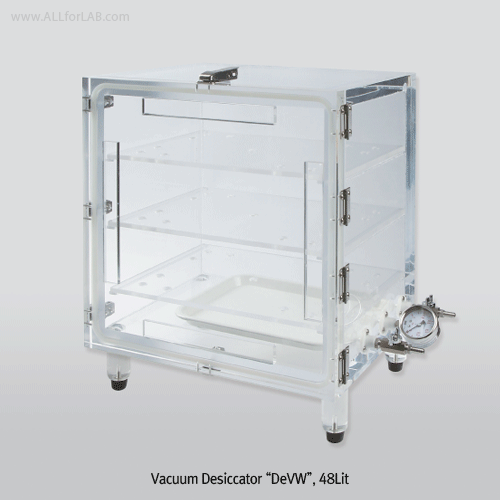 SciLab® 7~48Lit Vacuum PMMA Desiccator, Clear, with Press-Gauge With Upper- or Front-Door, Approx - 1 Torr / 133Pa, [Korean-made], 진공 데시케이터