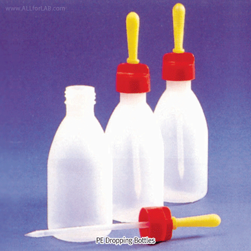 Kartell® PE Dropping Bottle, Ranvier type, with PE Tube & Rubber Bulb, 50~500㎖Suitable for Foodstuff, Non-Breakage, -40℃~+80/90℃, PE 드로핑 바틀, 랑비어 타입