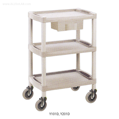 ABS Chemical-resist Assembly Cart, with Pan tray Shelf, On-Caster, Chemical-/Corrosion Resistance, -40~+85℃, 조립식 Plastic 카트