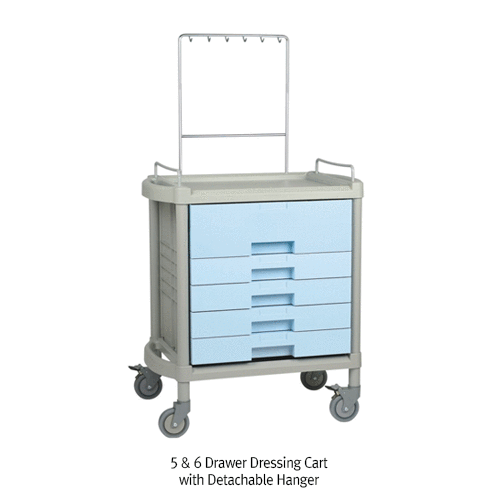 ABS Drawer Dressing Cart, with 3~6 Drawer, with GuardrailIdeal for Lab·Medical·Industrial, with Stop-On Casters, 서랍식 Plastic 카트