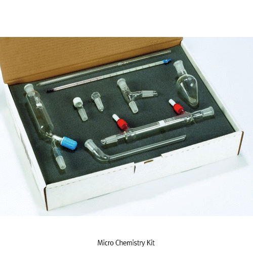 Quickfit® Hi-grade 14/23 Micro Chemistry Kit, 9 Item, with 50㎖ Flask·Handling Case·CD-ROMFor Schools, Colleges and Universites, Boro-glassα3.3, 마이크로 화학 실험세트, 9 종
