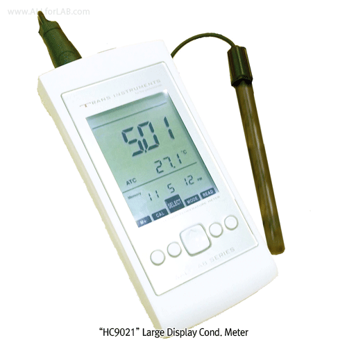 Trans® Precise Portable Conductivity·TDS·Salinity·Temp Meter “HC9021” , 0~1999㎲/199.9mSWith Large LCD Multiple Display, IP65 Water Proof, Real Time 99 Data Memory, 휴대용 정밀 전도도 미터