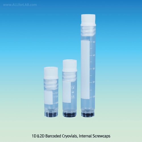 CryoTain TM 1.2~5㎖ 1D & 2D Wall & Bottom Barcoded PP Sterile Cryovial, External/Internal Thread, Self-standingFree of DNase · RNase · Endotoxin-free , Irradiation Sterilization, -196~+121℃, 1D & 2D 월 - 바텀 바코드 멸균 냉동 바이알