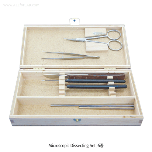 Hammacher® Microscopic Dissecting Set, with 6 & 1 3- Instruments in Wooden Case, “HS0 1 22.00” & “HS0 1 23.00”For Advanced Researchers, Chrome Nickel Steel(CrNi 1 8/8), High-grade, Rustless, [ Germany-made ] , 정밀 미세 해부기 세트
