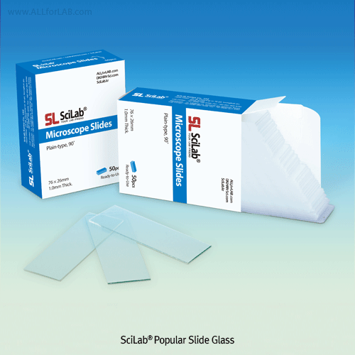 SciLab® Popular Slide Glass, 76×26mm, Plain- & Frosted- typeWith 90° Ground/Cut-edge, Pre-cleaned, Ready for Use, 기본형 슬라이드 글라스