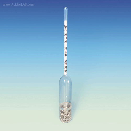 General Purpose Hydrometer, 0.060-seriesWith Scale, 0.700 ~ 1.850(0.002) g/㎖, L165 mm, 일반 비중계
