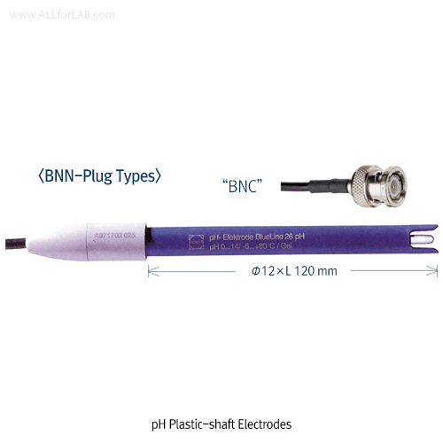 SI Analytics® BlueLine pH Combination Electrode, Plastic Shaft, 0~14pH, -5~+80℃ 1m Fixed Cable with DIN/BNC Plug, for General Application, 블루라인® 플라스틱 pH 복합 전극