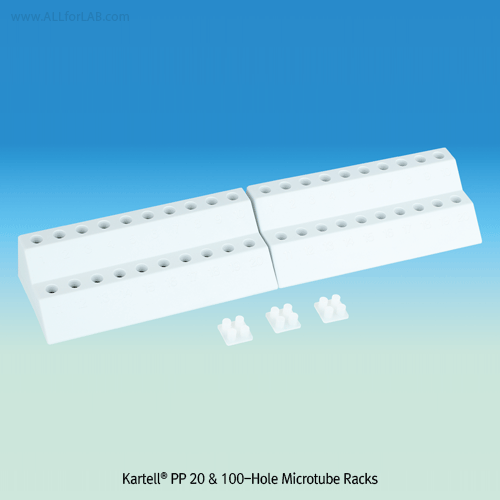 Kartell® PP 20 & 100-hole Microtube Rack, for 0.5~1.5/2㎖ Tubes, AutoclavableMade of Polypropylene(PP), Colored, -10℃~+125/140℃