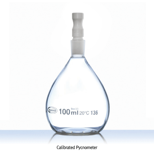 Calibrated Specific Gravity Bottle / Pycnometer , 10~100㎖With Teflon Stopper, Made of Boro Glass 3.3, Gaylussae-type, DIN/ISO, 비중병 / 피크노메타