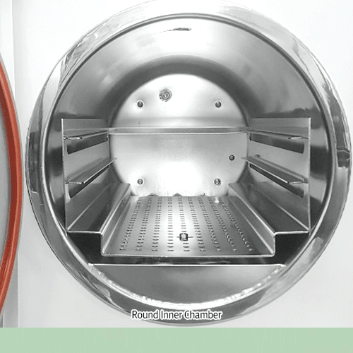 DAIHAN® 21.5 Lit Programmable Bench-top Autoclave “MaXterile TM B” , 121~134℃With Pre- & Post-Vacuum Drying, Class-B Sterilization Cycle, Safety Door Lock System, HEPA Filter, 2 Perforated STS TrayRound Chamber, Max 2.40 bar, 원형챔버 벤치탑 고압 멸균기, 전자식 도어 잠금 시스