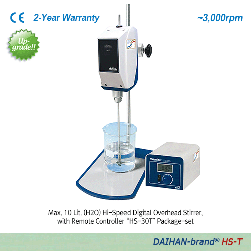 DAIHAN® High-Speed Digital Overhead Stirrer “HS-D” & “HS-T” , for Low-/Middle-Viscosity, Max.10·20LitWith “Push-Through” Shaft and Chuck grip Φ3~10mm, Flex-Coupling Φ6~12mm, Max. 3,000rpm, up to 5,000·10,000mPas디지털 고속 교반기, 저/중점도용, 사용교반봉 ; ① 기본은 Φ3~10mm, ②