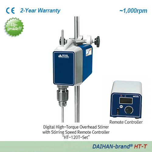 DAIHAN® Remote Control High-Torque Digital Overhead Stirrer “HT-T” , for Middle-/High-Viscosity, Max.40 · 60 · 100LitWith “Push-Through” Shaft(Φ10mm or Less) and Chuck grip Φ6~12mm, Flex-Coupling Φ6~16mm, 120,000mPas, Max.1,000rpm원격조절식 디지털 중/고점도용 강력교반기, 사