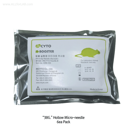 INCYTO® Hollow Micro-needle, Immunology, Toxicology, Ophthalmology, EntomologyFor Animals, Tip O.D 38G(130 ㎛ ), Length 18mm with 3mm Micro-tip, 38G 마이크로 니들
