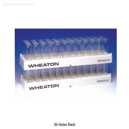 Wheaton® 36-holes PP White-gray Vial Rack, 322×91×h 28mm, AutoclavableWith 36-holes(3×12)/id Φ23.1mm, Heat Resistant at -10℃~+125/140℃, 36 홀 바이알 랙, 3 홀 ×12 열