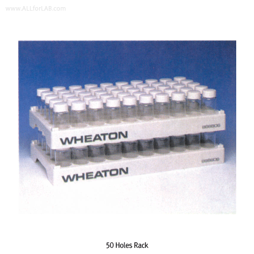 Wheaton® 50-holes PP White-gray Vial Rack, Heat Resistant at -10℃~+125/140℃With 50-holes(5×10)/id Φ28.1~30mm, Autoclavable, Stackable, 50 홀 바이알 랙