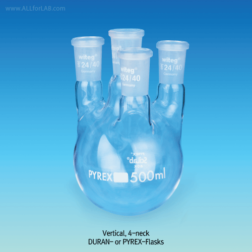 DURAN or PYREX glass 4 & 5× Joint Neck Round Bottom Flasks, 250~6000㎖ with Joint, 20° Angle or Vertical Side Necks, 4 & 5 구 플라스크