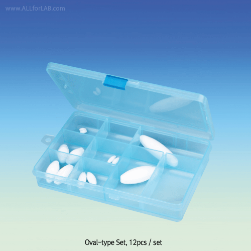 Cowie® PTFE Oval-type Stirrer Bar-Set, L10~70mm, 12pcs/set for Lab & Industry, -200℃~+280℃, PTFE Oval-type 마그네틱바 세트