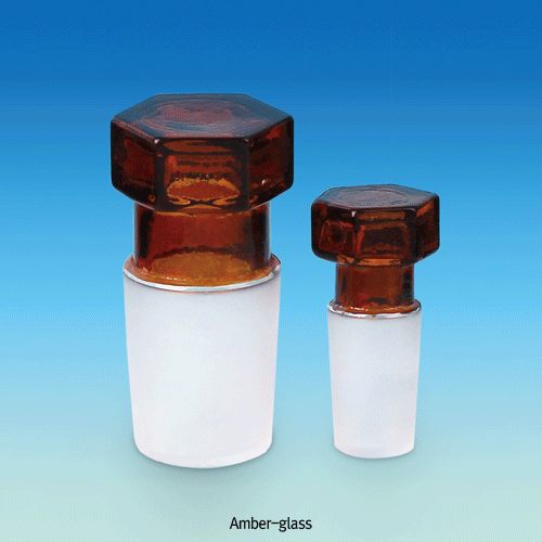 DIN Joint Stoppers, Hollow Hexagonal Head, Boro-glass 3.3 with Flat-bottom or Drip Tip-bottom, DIN 조인트 글라스 스토퍼