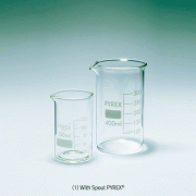 Premium Batch Certificated Glass Tall Beakers, with or without Spout, 50~2000㎖With White Graduations and Marking Spot, Boro-glassα3.3, 프리미엄 유리 톨 비커