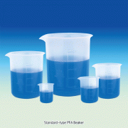 SciLab® Pure PFA Beaker, Smoothly Wide Rim-type, With or Without Handle, Mould-Graduated, 50~1,000㎖Good Transparency, Excellent Heat/Chemical Resistance, -200℃+280℃ Stable, Autoclavable, PFA 투명 Teflon 비커