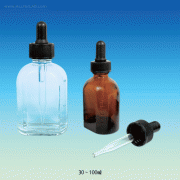 30~100㎖ Slim Square Dropping Bottle, with Mould GradationWith PP Screwcap & Rubber Bulb/Pipet, Soda-Lime Glass, 눈금부 4각/8면 글라스 드로핑 바틀