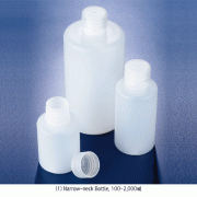 Azlon® 100~2,000㎖ HDPE Popular Bottle, with PP Screwcap, Narrow- & Wide-neckGood Chemical Resistance, Non-autoclavable, 105/120℃, HDPE 세구&광구병