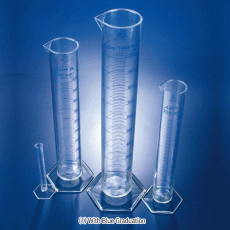 Azlon® PMP(TPX) Graduated Cylinders, B-class, 10~2,000㎖With Blue- or Moulded Graduation, Clystal-clear, Hexagonal Bases, 150℃, 투명 PMP실린더