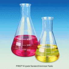 Pyrex® Premium Glass Erlenmeyer Flasks, Narrow- & Wide-neck, DIN/ISO, 5~5,000㎖Made of Borosilicate Glass 3.3, Autoclavable, with Graduation, 프리미엄 표준형 삼각 플라스크