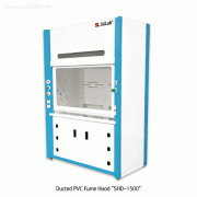 SciLab® Ducted PP Fume Hood for Acid/Chemical Resistance, 1,200·1,500·1,800·2,400 mm(A) Bypass or (B) Air Curtain-Type, with Air·Gas·Water-Cock, Cup Sink, Drain, and Explosion Proof Lamp내산·내약품용 닥트형 PP 흄후드, PP 재질의 외부/내부/작업대, 일반 배기형 or 에어커튼형의 선택성