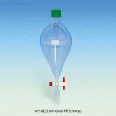 SciLab® 24/40-cone Professional Separatory Funnel, with Uni-Green PP Screwcap & PTFE Seal, 100~2,000㎖With PTFE plug Stopcock, DURAN Borosilicate Glass 3.3, 부 스크류-캡 분액 깔때기