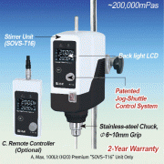 SciLab® Premium Hi-Torque Overhead Stirrer “SOVS-T16”, with Hi-Capacity BLDC-motor, Max. 14:1, 200,000mPasWith Torque(Ncm)·Viscosity(mPas)·Temperature(℃)·Real Time Display, Optional Remote Control, Max. 2,000rpm“Push-Through” Shaft(Φ10mm or Less), 프리미엄 중/