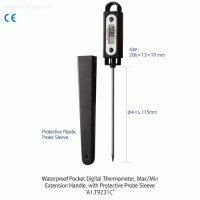 DAIHAN® Waterproof Pocket Digital Thermometer, Max/Min, Extension Handle, with NTC-ProbeWith Protective Sleeve / Pocket Clip, -50℃+300℃, 0.1/1.0℃ Divi., 포켓형 디지털 방수 온도계(손잡이 가변형)