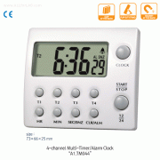 DAIHAN® 4-channel Multi-Timer, with Alarm/Snooze set, Count-Up/Down, Large LCDWith LCD, 4 Timers in One Unit, 99:59:59 hr, 12/24hr Selectable, 1sec Division, 디지털 멀티 타이머