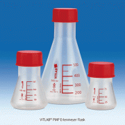 VITLAB® PMP Erlenmeyer Flask, with Wide-neck·Screwcap·Red-scale, GL45, 75~1,000㎖ Ideal for Receiving Vessel in Titrations, Transparent, , PMP 스크류 캡 삼각 플라스크