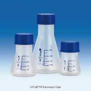 VITLAB® PP Erlenmeyer Flask, with Wide-neck·Screwcap·Blue-scale, GL45, 75~1,000㎖ Suitable for Foodstuff, Highly Transparent, DIN/ISO, , PP 스크류 캡 삼각 플라스크, 광구