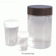 PS Cylindrical Screwcapped Jar, Crystal Clear, Non-Autoclavable, 20~1,000㎖With Straight Sided, -20+70/80℃, [ Korea-made ] , PS 대광구병