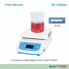 DAIHAN® Premium Magnetic Stirrer “MaXtir TM MS500” , Shade Motor, Max. 80~1,500 rpm, Max 20LitWith Large LCD, Solid Ceramic Glass Plate, 200×200mm, Touch-button Controller, Digital Feedback Control, Precise Speed Control고성능 디지털 자력 교반기, 디지털 피드백 제어, 초강력 쉐이드