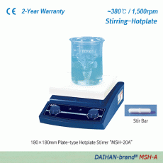 DAIHAN® 380℃ Standard Analog & Digital Hotplate Stirrer “MSH-A” & “MSH-D” , Ceramic-Coated Plate, 80~1,500 rpm180×180mm or 260×260mm Plate, with Accurate Temp. Control, Superior Temp. Uniformity, with Certi. & Traceability아날로그 & 디지털 가열 자력 교반기, 우수한 온도제어 · 